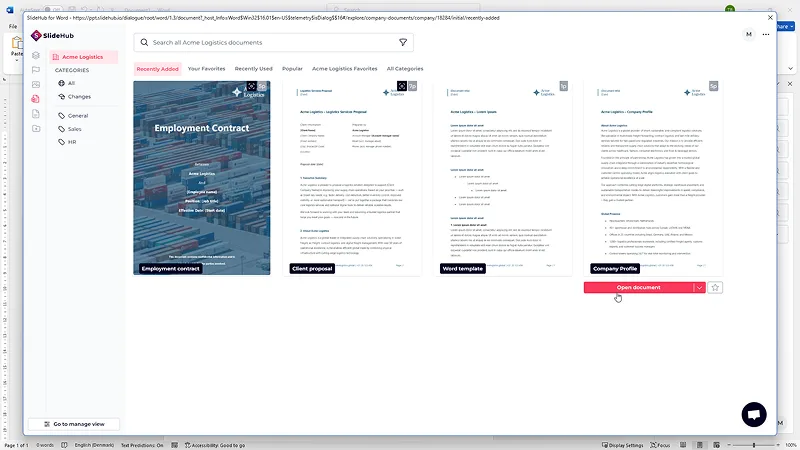 Screenshot of the overview of all the existing documents within the asset library