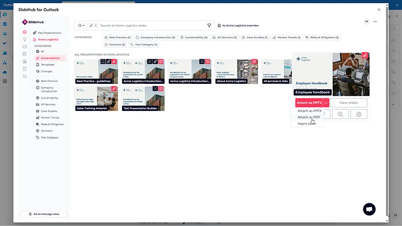 Screenshot showcasing you can attach a presentation as a PDF file