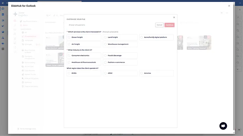 Screenshot showcasing an automation form during the attachment process of a presentation
