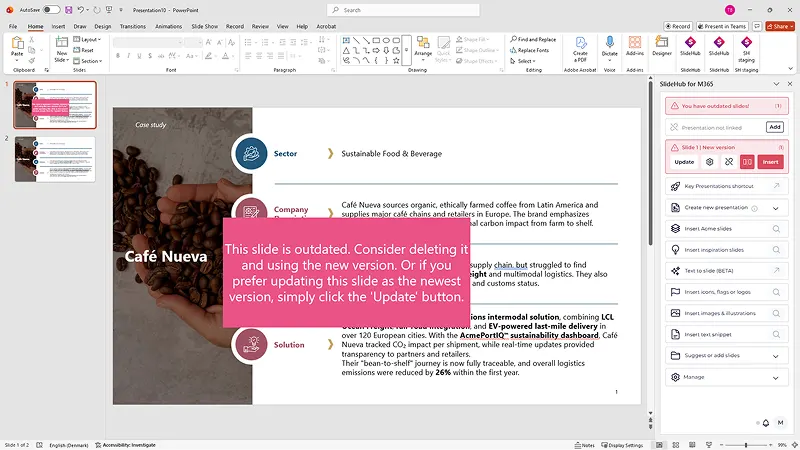 Screenshot of an outdated slide with a red warning displayed on the slide indicating it is outdated