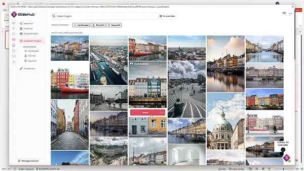 Screenshot of the Unsplash images search view
