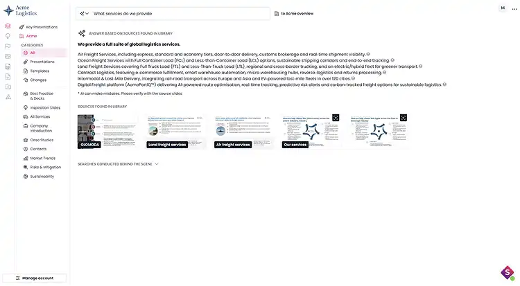Screenshot of the AI enabled search view