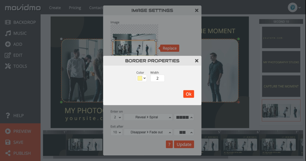 Screenshot of the border properties dialog