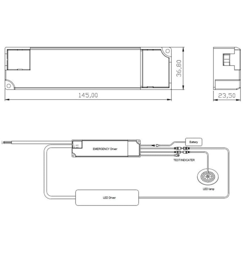 Drawing of LED Emergency Pack 10 - 60V, 70mA, Auto Test 94000060 img