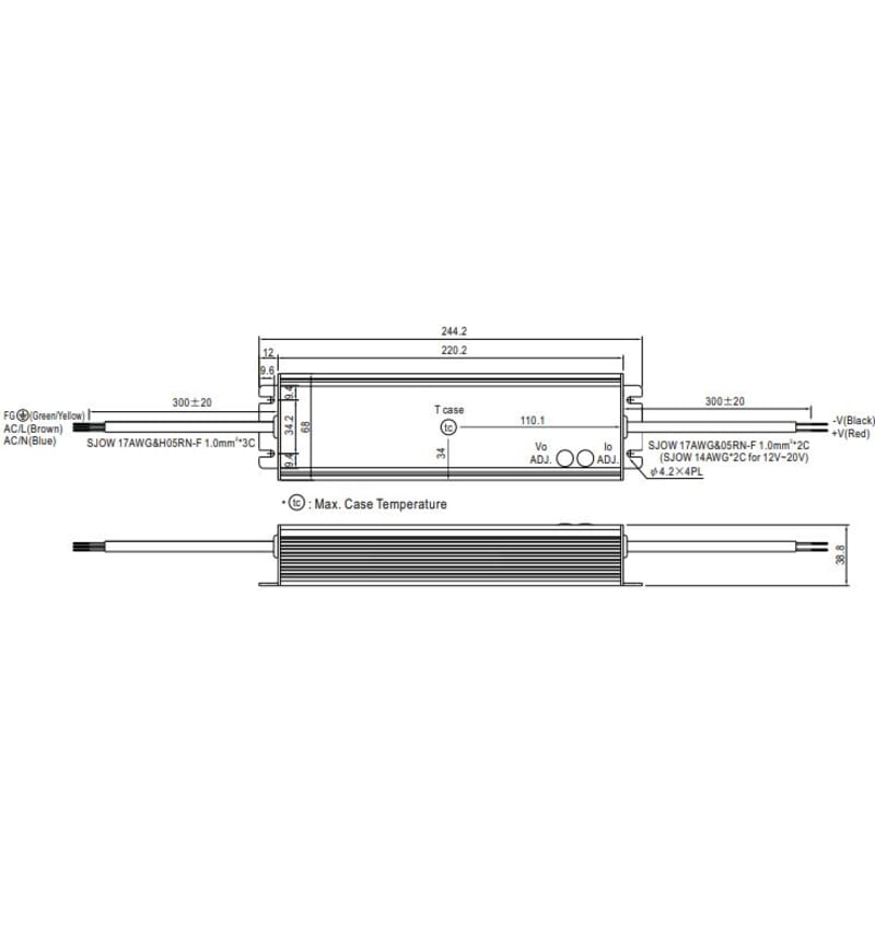 Tekening van Meanwell voeding 240VA 24V 10A HLG-240H-24A 31000192 img