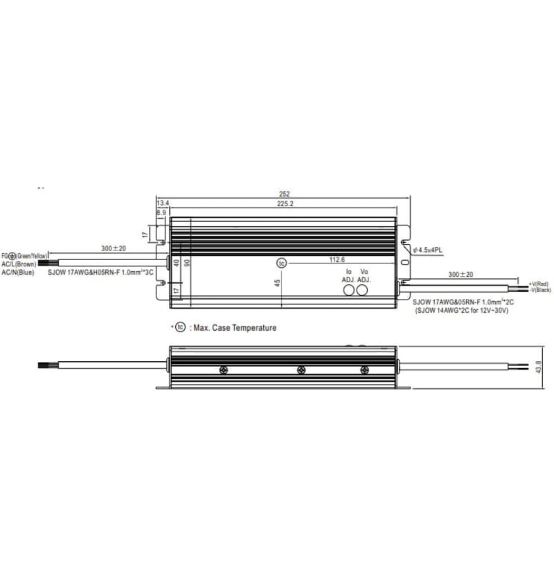 Tekening van Meanwell voeding 320VA 24V 13.3A HLG-320H-24A 31000193 img