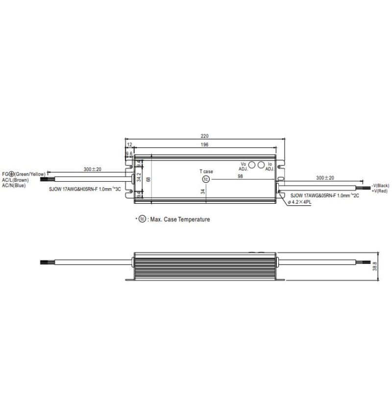 Tekening van Meanwell voeding 120VA 24V 5A HLG-120H-24A 31000214 img