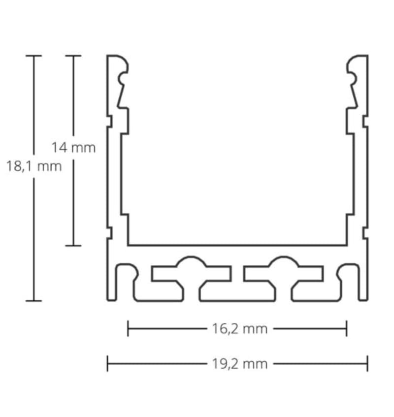 Dessin PN8 Profilé LED 2000x19,2x18,1 mm Bandes LED max. 16 mm ALU 92201020 img