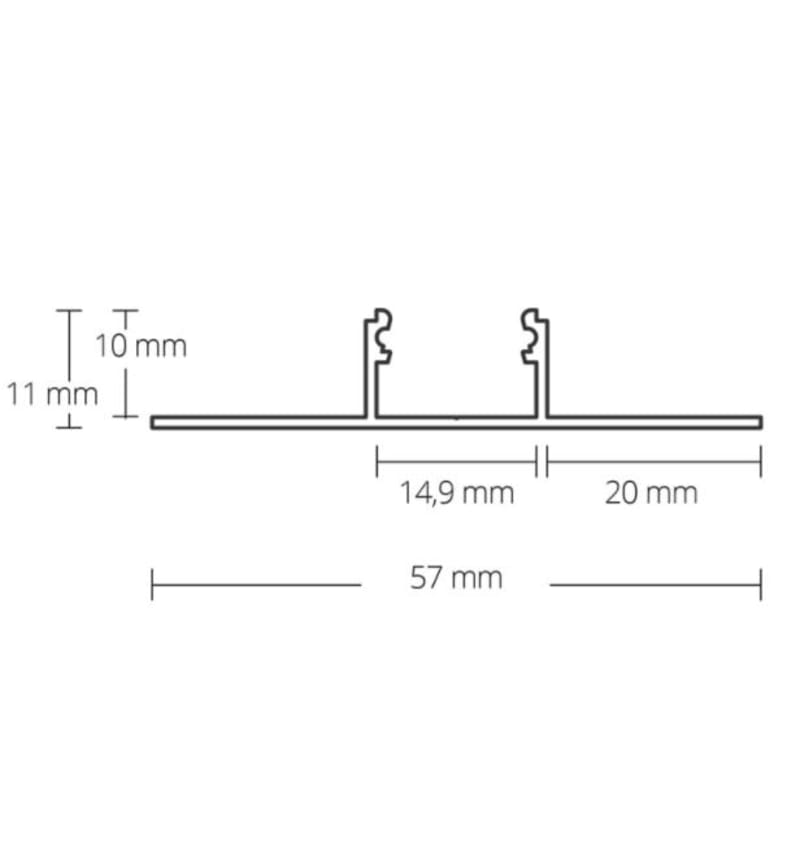 Tekening van FP1 LED tile profile MIDDLE 2000x57x11mm LED Strips max. 14 mm ALU 92202032 img