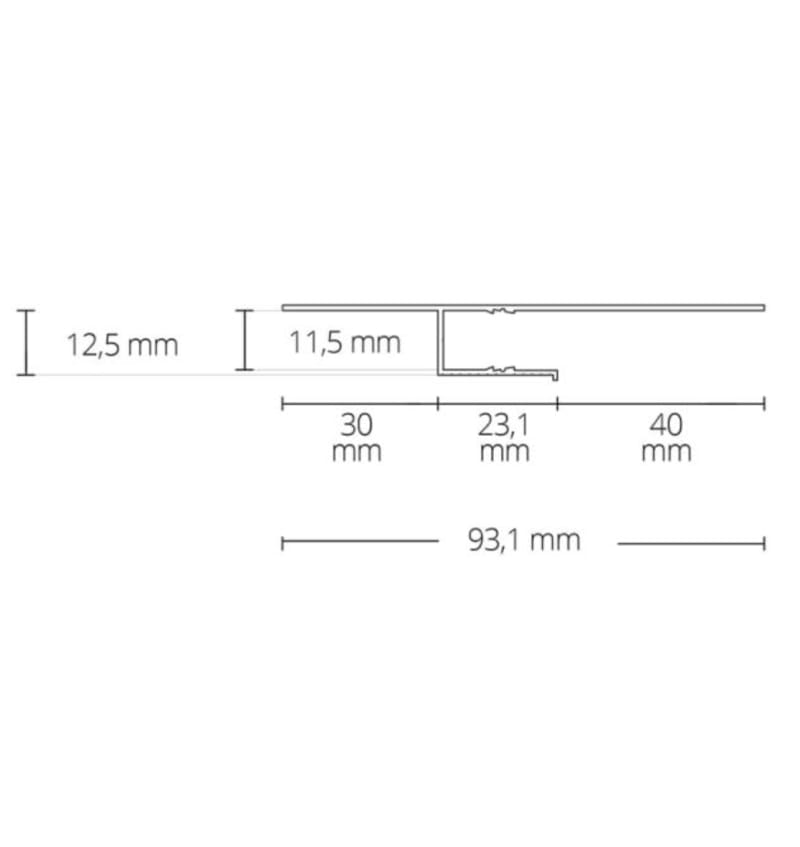 Tekening van TBP2 LED drywall profile 2000x93,1x12,5mm LED Strips max. 11 mm ALU 92202040 img