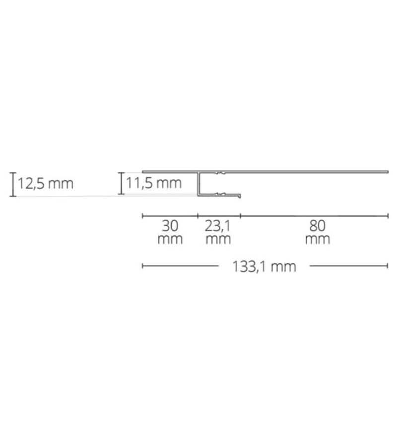 Tekening van TBP2.1 LED drywall profile 2000x113,1x12,5mm LED Strips max. 11 mm ALU 92202041 img