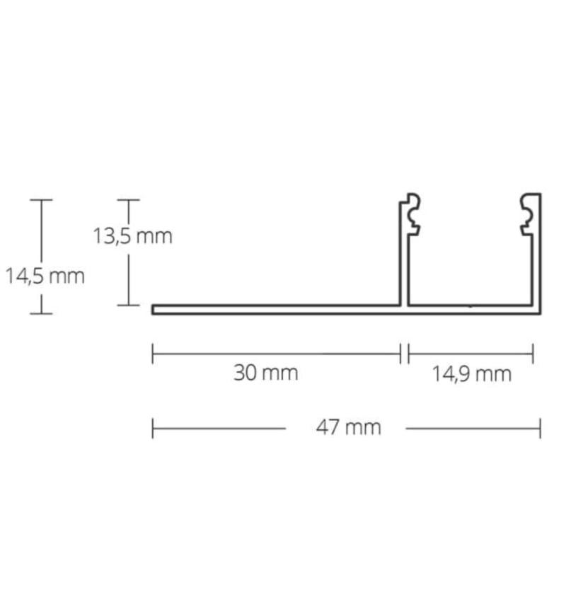 Drawing of TBP4 LED drywall profile 2000x47x14.5mm LED Strips max. 14 mm ALU 92202042 img