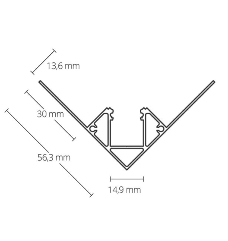 Tekening van TBP6 LED drywall profile 2000x56,3x13,6mm LED Strips max. 14 mm ALU 92202044 img