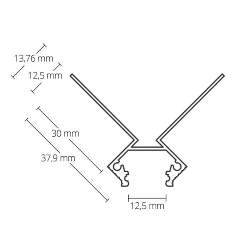 Dessin TBP7 Profilé pour cloison sèche LED 2000 x37.9x13,76 mm Bandes LED max. 12 mm ALU 92202045 img