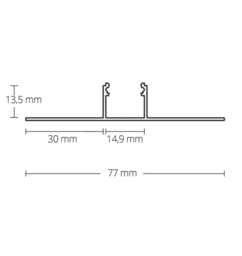 Drawing of TBP3 LED drywall profile 2000x77x14.5mm LED Strips max. 14 mm ALU 92202051 img