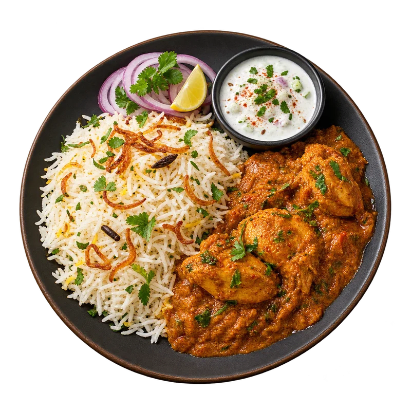 Chicken Curry with Basmati Rice & Raita