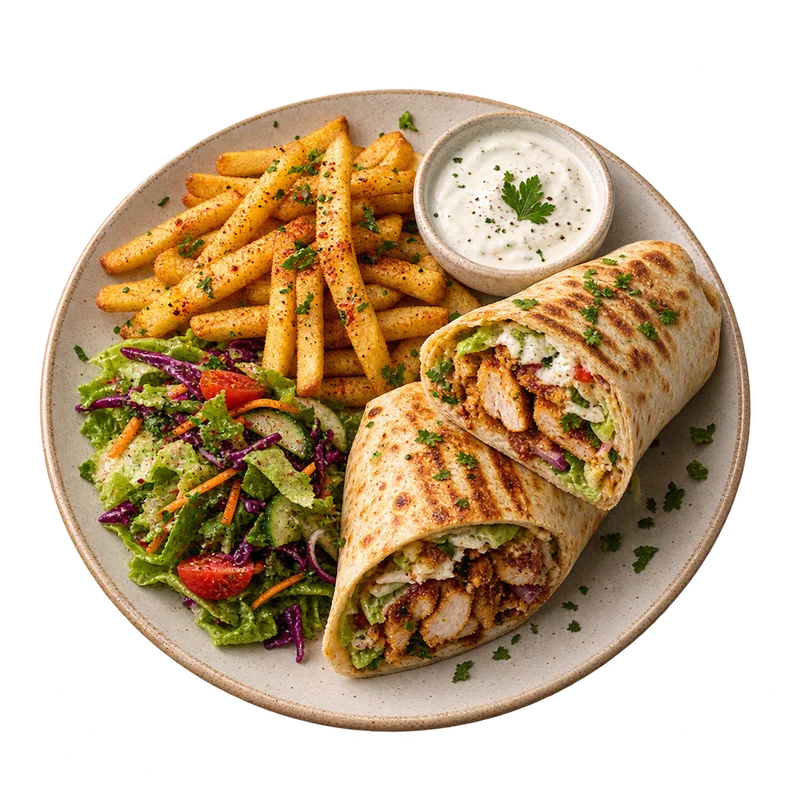 Grilled Chicken Wrap with Fries