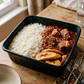 White Rice and Stew with beef and plantain 2