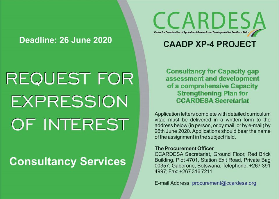 Consultancy Opportunity at CCARDESA Secretariat under the CAADP-XP4 Project, Botswana