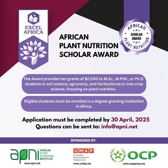 2025 African Plant Nutrition Scholarship Now Open for Applications
