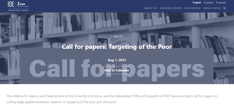 Call for papers: Targeting of the Poor| Independent Office of Evaluation of IFAD| University of Arizona