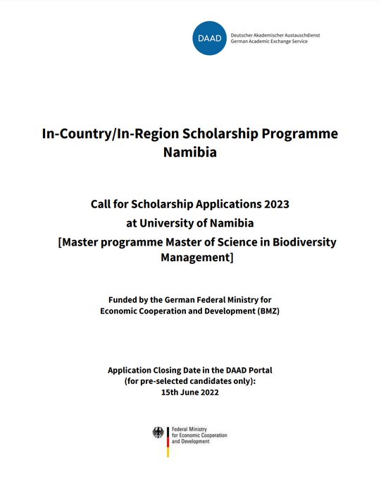 Call for DAAD Scholarship Applications 2023 at The University of Namibia