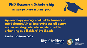 DAAD-funded PhD research scholarship on: Agro-ecology among smallholder farmers in sub-Saharan Africa| he Right Livelihood College (RLC)