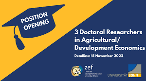 3 Doctoral Researchers in Agricultural/ Development Economics