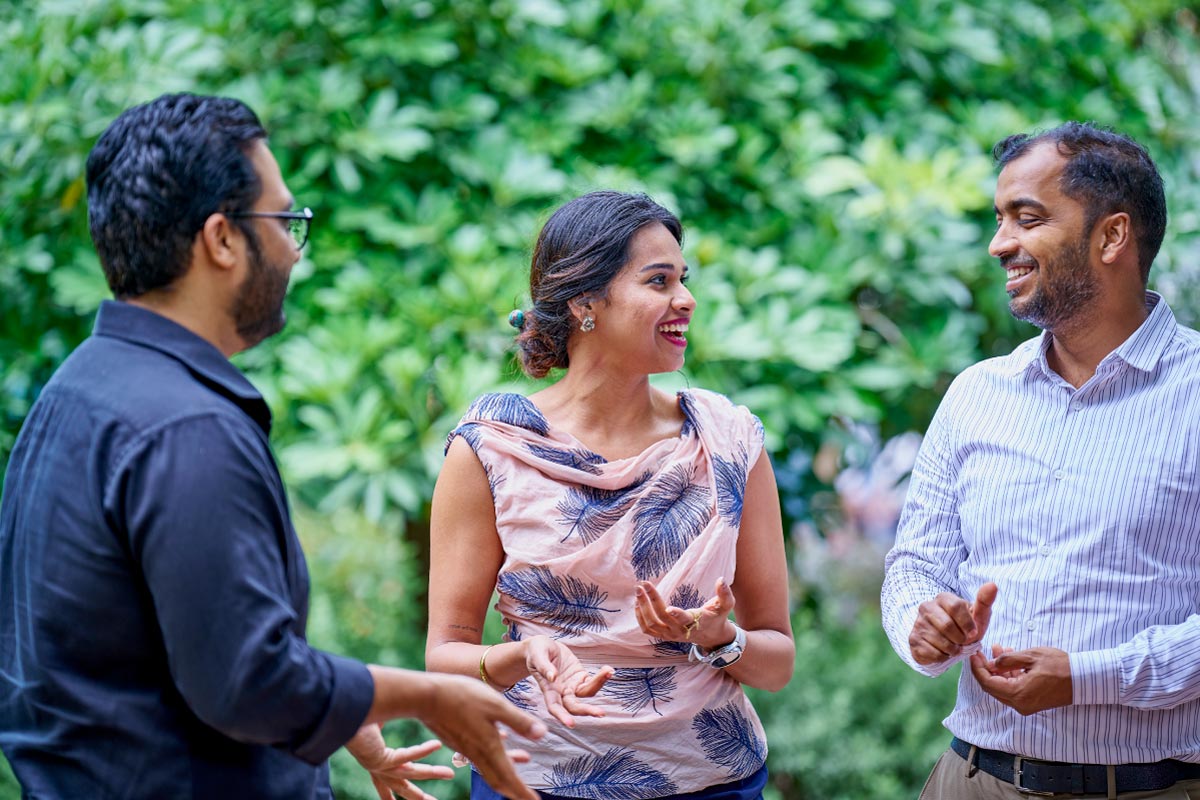 bp employee outdoors talking