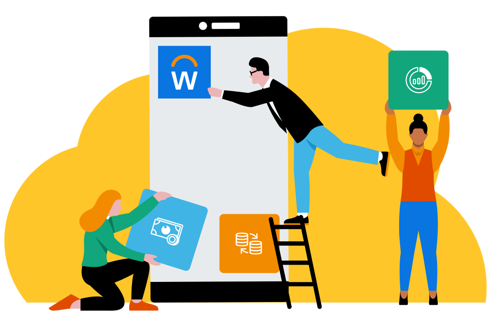 workday ilustration with 3 people