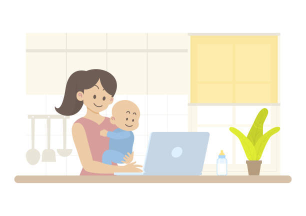 mom working at desk with her baby