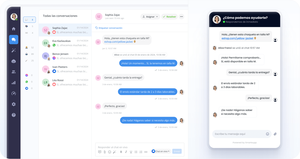 Smartsupp — panel y chat box