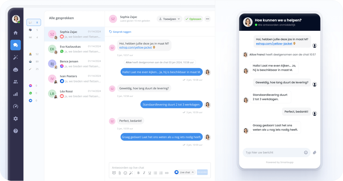 Smartsupp-dashboard en Chatwidget