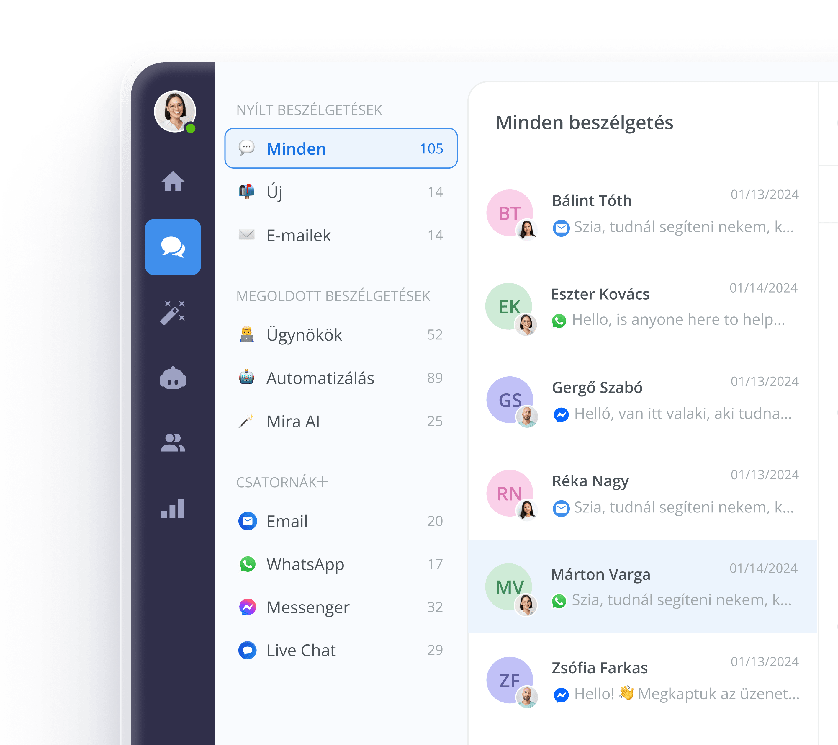 Smartsupp Inbox nézet