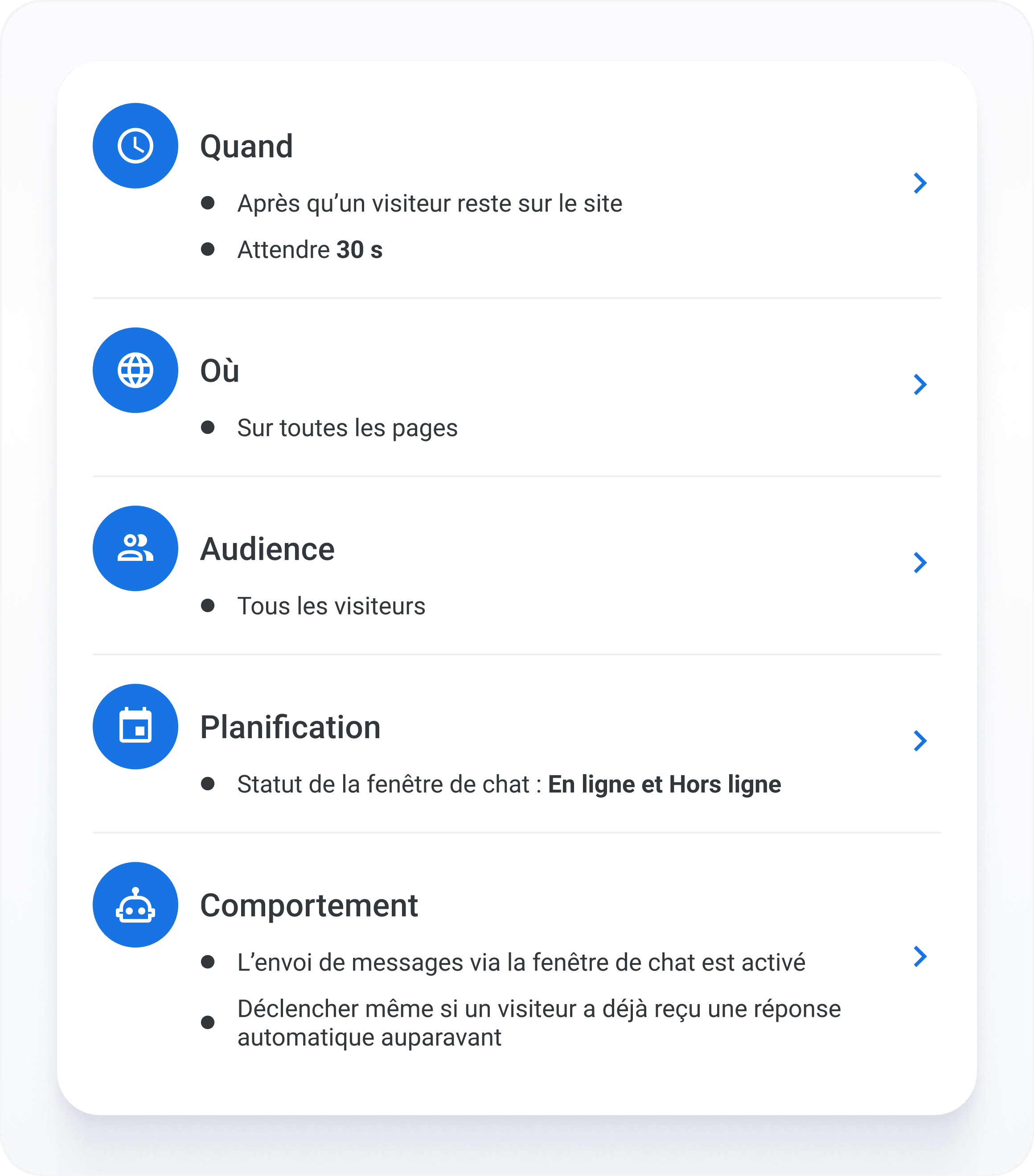Paramètres avancés du constructeur de chatbot