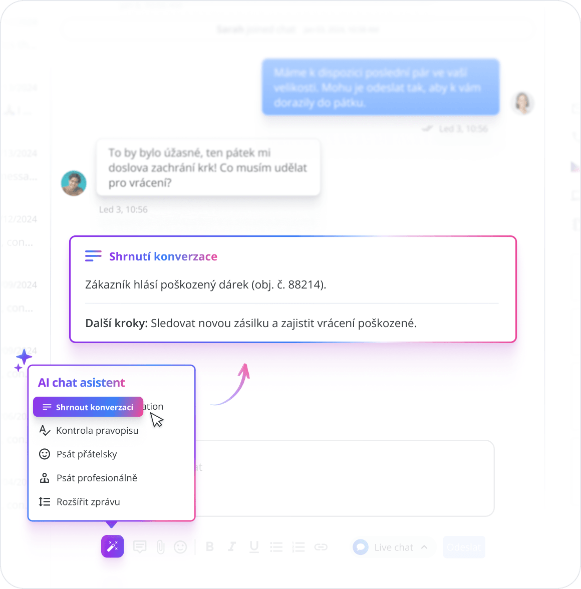 AI Chat Asistent - Shrnutí historie konverzace