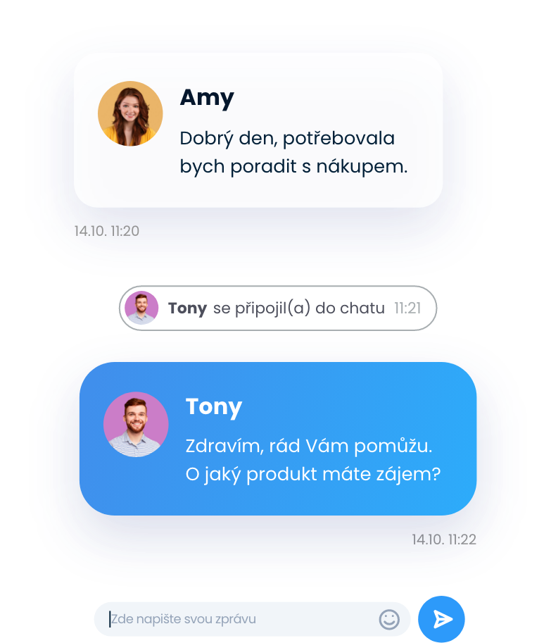 Live chatová konverzace mezi zákazníkem a operátorem