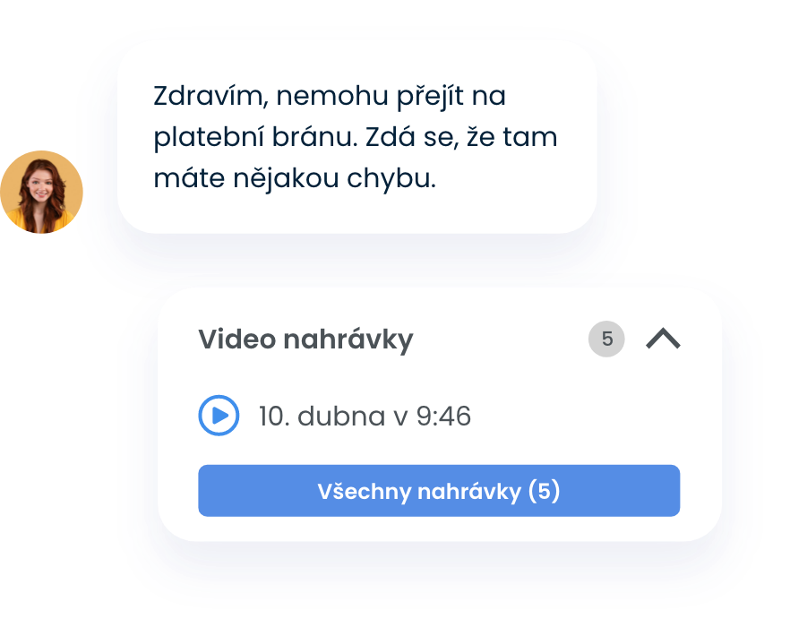 Žena vyhledávající pomoc a rámeček s videonahrávkami jejího chování, které lze přehrát