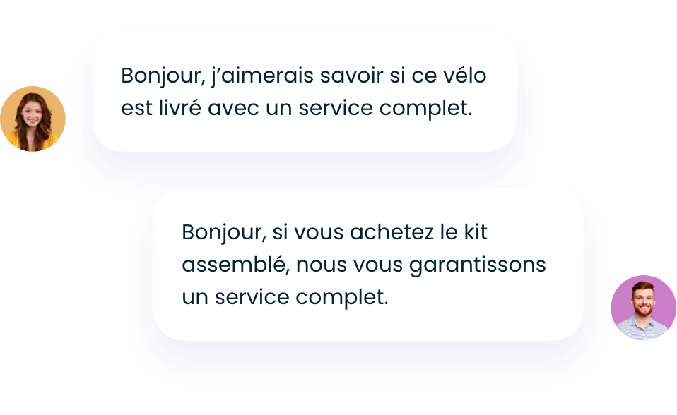 Conversation par chatbot en direct entre une cliente et un commerçant