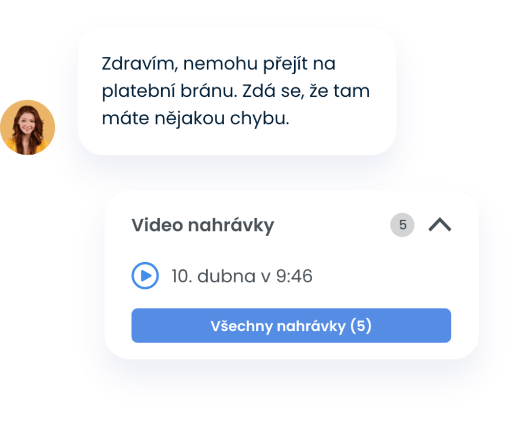 Žena vyhledávající pomoc a rámeček s videonahrávkami jejího chování, které lze přehrát