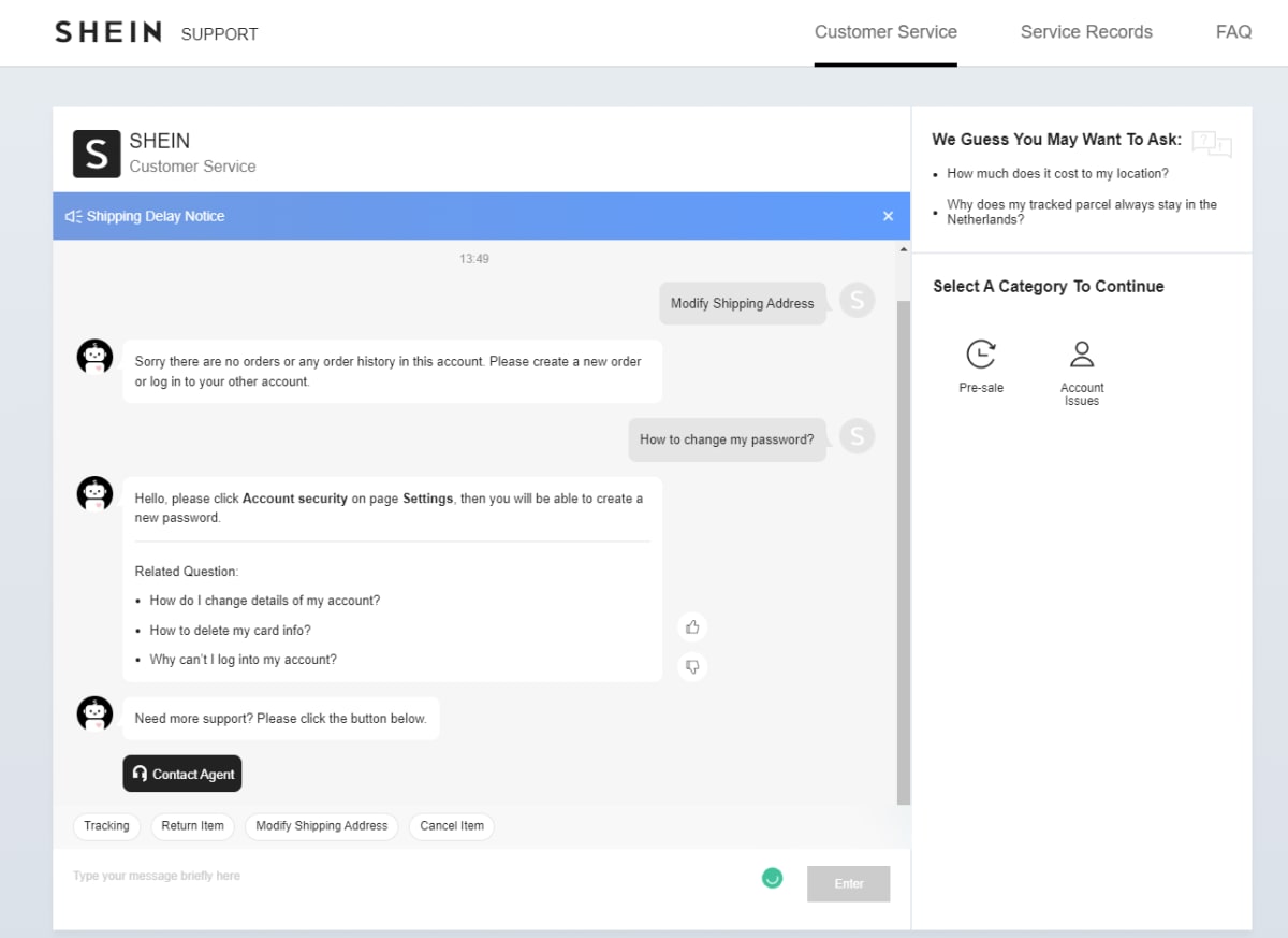 shein customer service