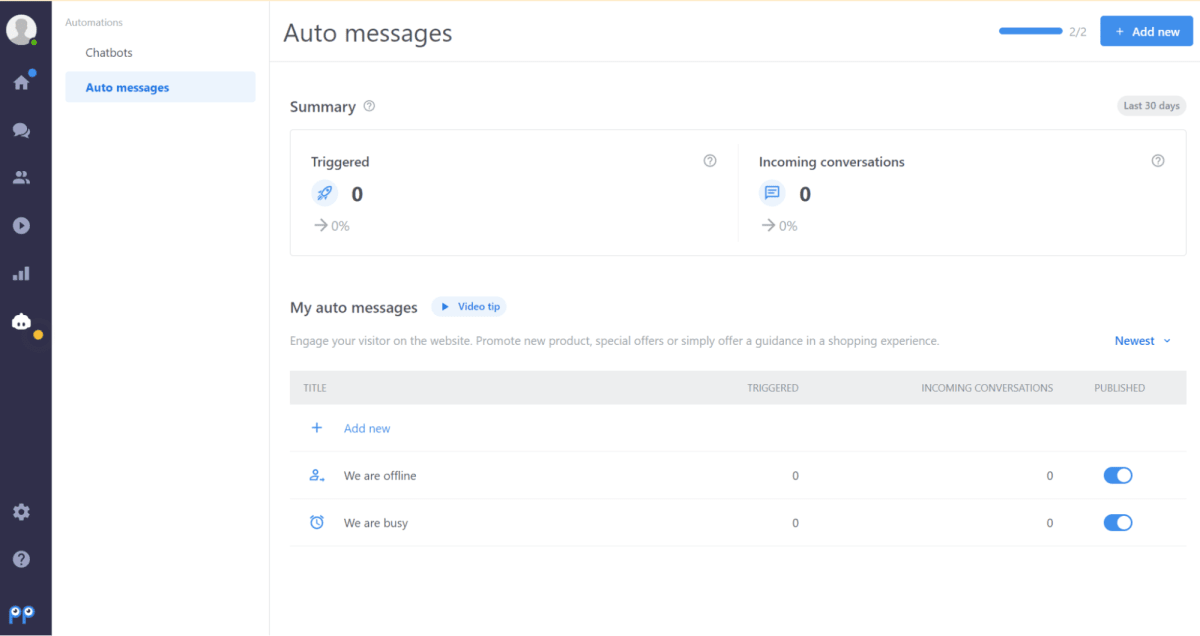 Smartsupp&rsquo;s auto messages