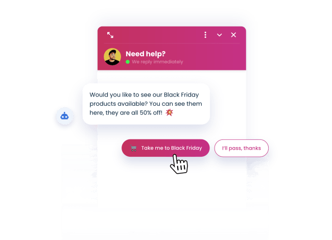 Smartsupp chatbot promoting Black Friday special offers.