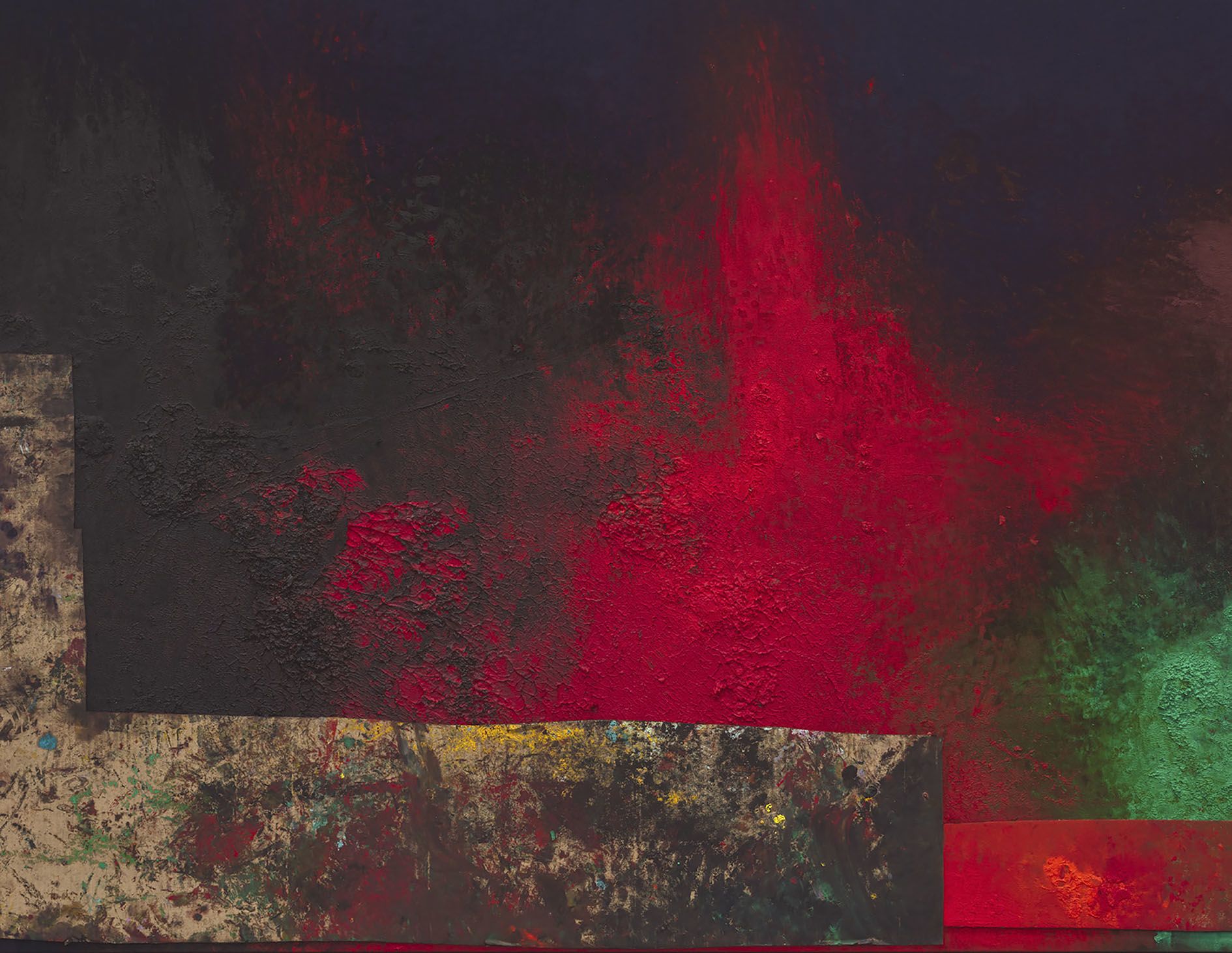 <p><b>Sterling Ruby<br />
</b><i>TURBINE. Night Fright.</i>, 2024<br />
Acrylic, oil, and cardboard on canvas<br />
121.9 &times; 213.4 &times; 5.1 cm | 48 &times; 84 &times; 2 inches<br />
126.7 &times; 218.1 &times; 8.3 cm | 49 7/8 &times; 85 7/8 &times; 3 1/4 inches (framed)</p>
