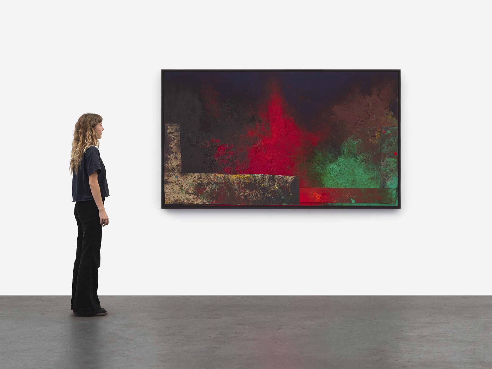 <p><b>Sterling Ruby<br />
</b><i>TURBINE. Night Fright.</i>, 2024<br />
Acrylic, oil, and cardboard on canvas<br />
121.9 &times; 213.4 &times; 5.1 cm | 48 &times; 84 &times; 2 inches<br />
126.7 &times; 218.1 &times; 8.3 cm | 49 7/8 &times; 85 7/8 &times; 3 1/4 inches (framed)</p>
