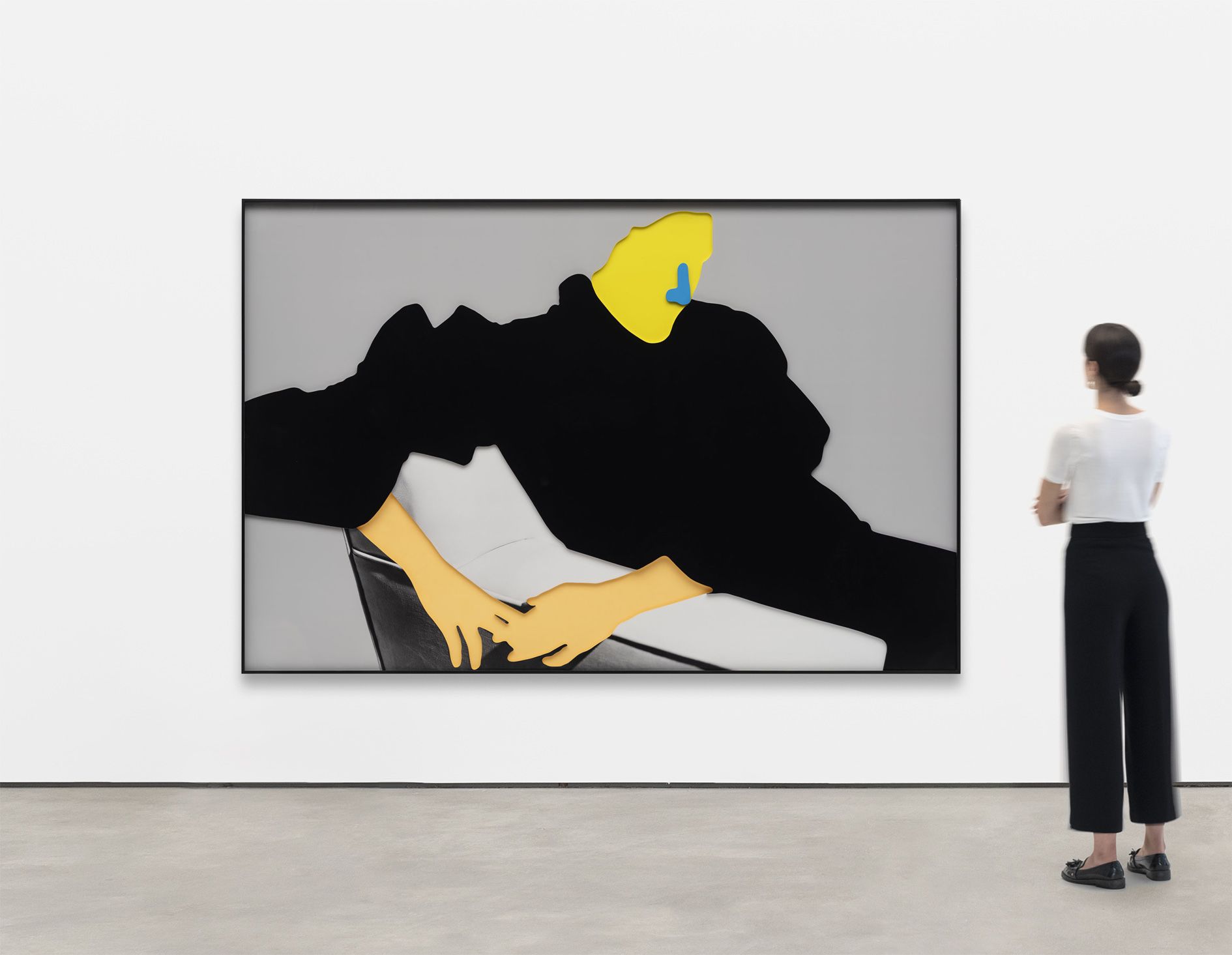 <p><b>John Baldessari<br />
</b><i>Noses & Ears, Etc. (Part Two): (Yellow) Face with (Blue) Nose, (Flesh) Hands, (Black Dress), and Chair</i>, 2006<br />
Digital photographic prints and acrylic paint on three layers of foam PVC board (with custom-cut raised and incised elements)<br />
180.3 &times; 273.1 cm | 71 &times; 107 1/2 inches<br />
181.2 &times; 274 &times; 10.1 cm | 71 3/8 &times; 107 7/8 &times; 4 inches (framed)</p>
