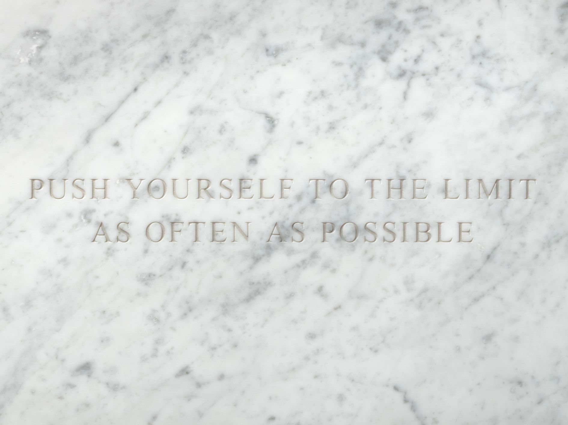 <p><b>Jenny Holzer<br />
</b><i>Truisms: Push yourself to the limit…</i>, 2019<br />
Carrara White marble bench<br />
43.2 &times; 106.7 &times; 50.8 cm | 17 &times; 42 &times; 20 inches<br />
Edition of 3</p>
