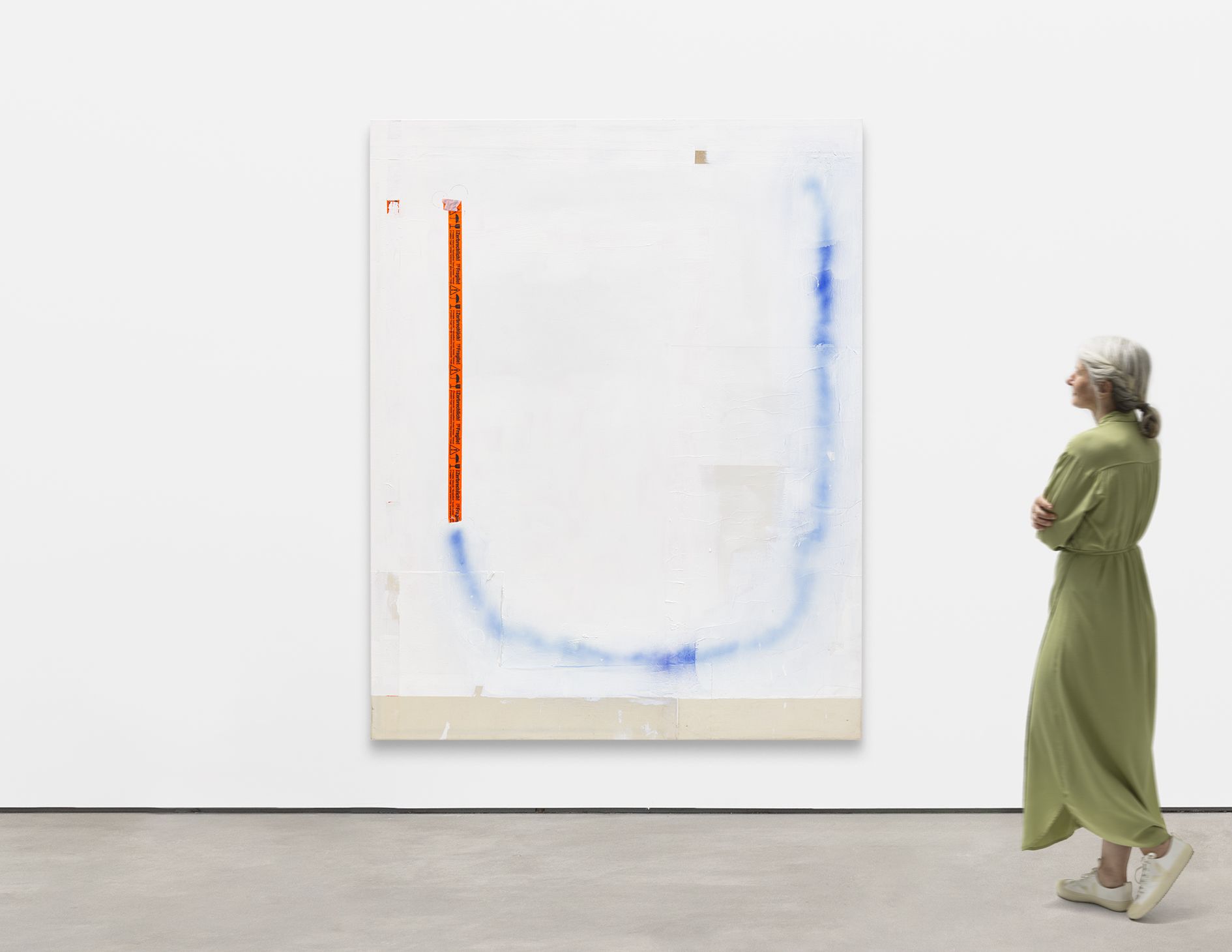 <p><b>David Ostrowski<br />
</b><i>Untitled (Letters)</i>, 2025<br />
Acrylic, lacquer, paper, cotton and tape on canvas<br />
240 &times; 190 cm | 94 1/2 &times; 74 7/8 inches</p>

