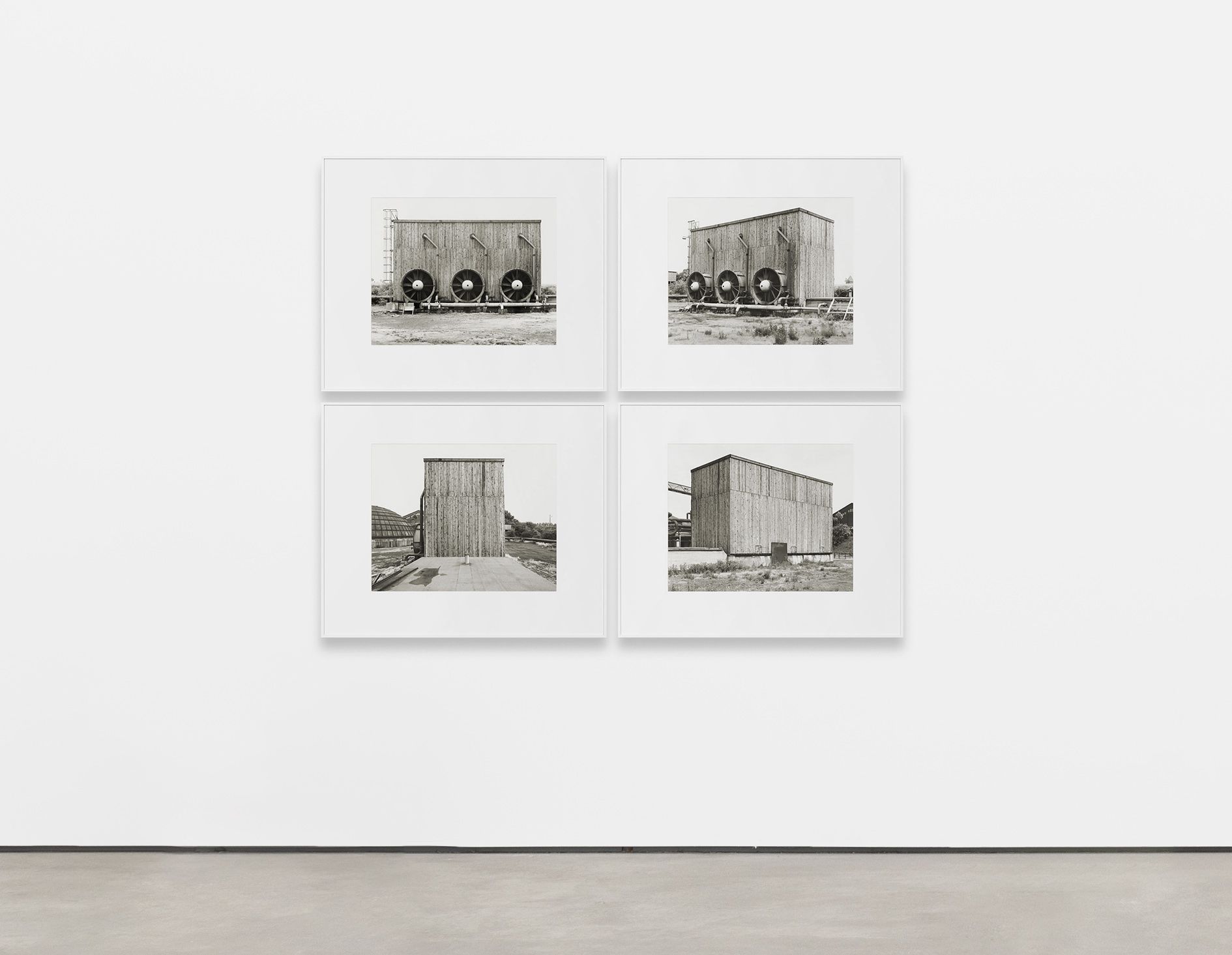 <p><b>Bernd & Hilla Becher<br />
</b><i>Ventilator Cooler, Zeche Hannover, Bochum, D</i>, 1973<br />
4 silver gelatin prints<br />
Each: 50 x 60 cm | 19 3/4 x 23 5/8 inches<br />
Each (framed): 75 x 91.5 cm | 29 1/2 x 36 inches<br />
Each edition of 5</p>