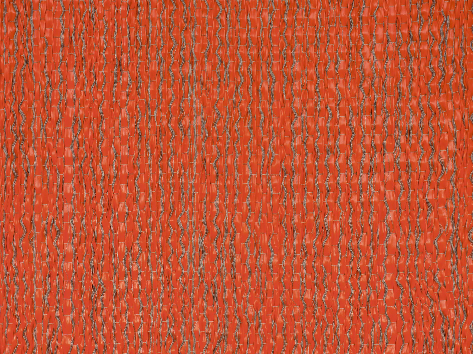 <p><b>Analia Saban<br />
</b><i>Woven Paint (Fluorescent Orange)</i>, 2025<br />
Woven acrylic paint and linen thread on panel<br />
146.1 × 146.1 × 5.7 cm | 57 1/2 × 57 1/2 × 2 1/4 inches</p>